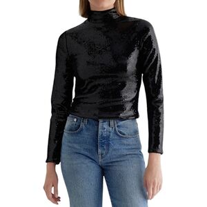 Express Black Sequin Turtleneck Blouse